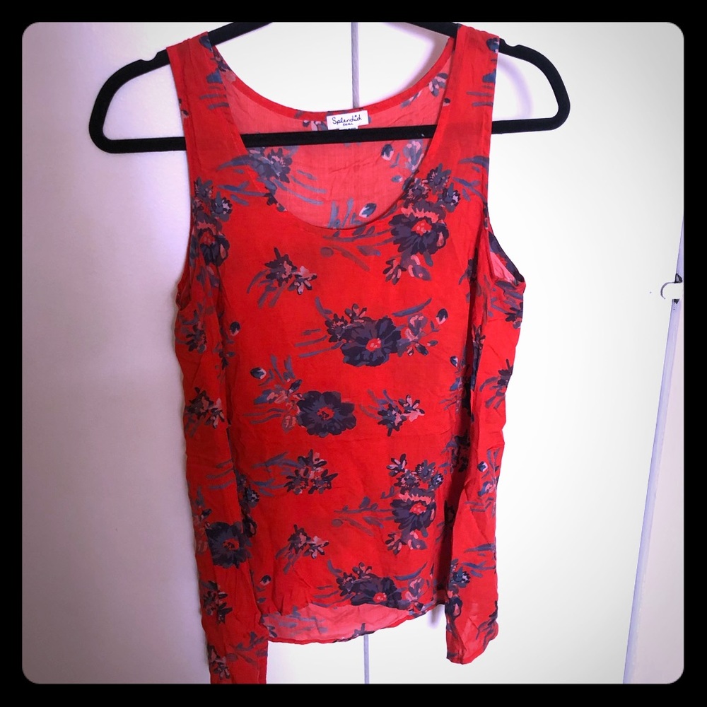 Splendid red floral top. Asymmetrical cut